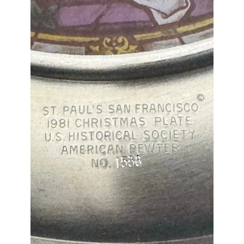 Vintage Hand Made Stained Glass Pewter Nativity Plate